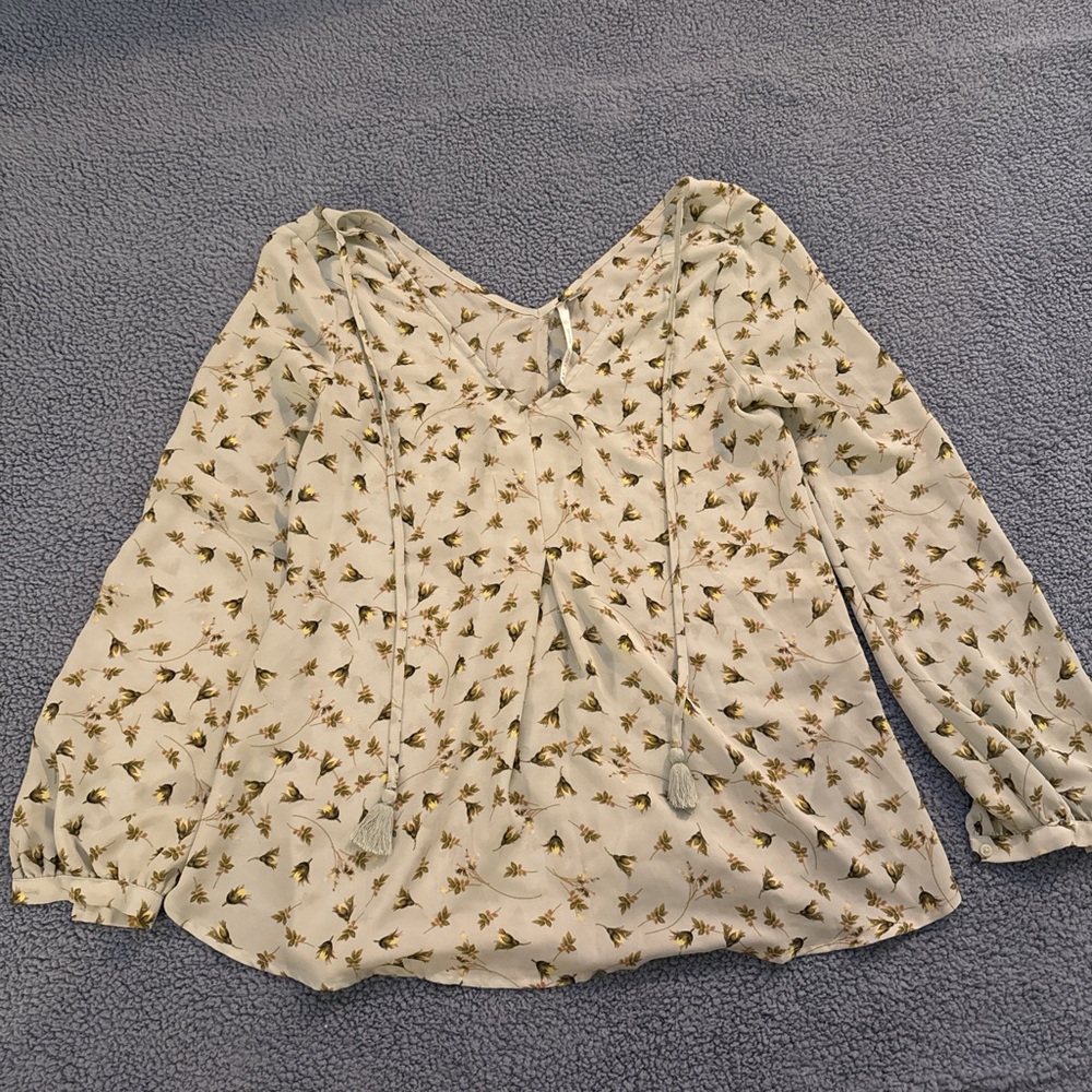 LC Lauren Conrad Cream Floral Blouse